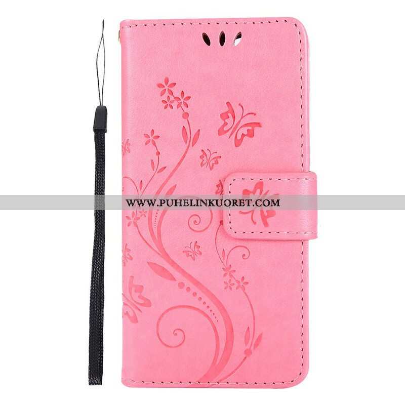 Nahkakotelo iPhone 13 Pro Suojaketju Kuori Strappy Graafiset Kukat