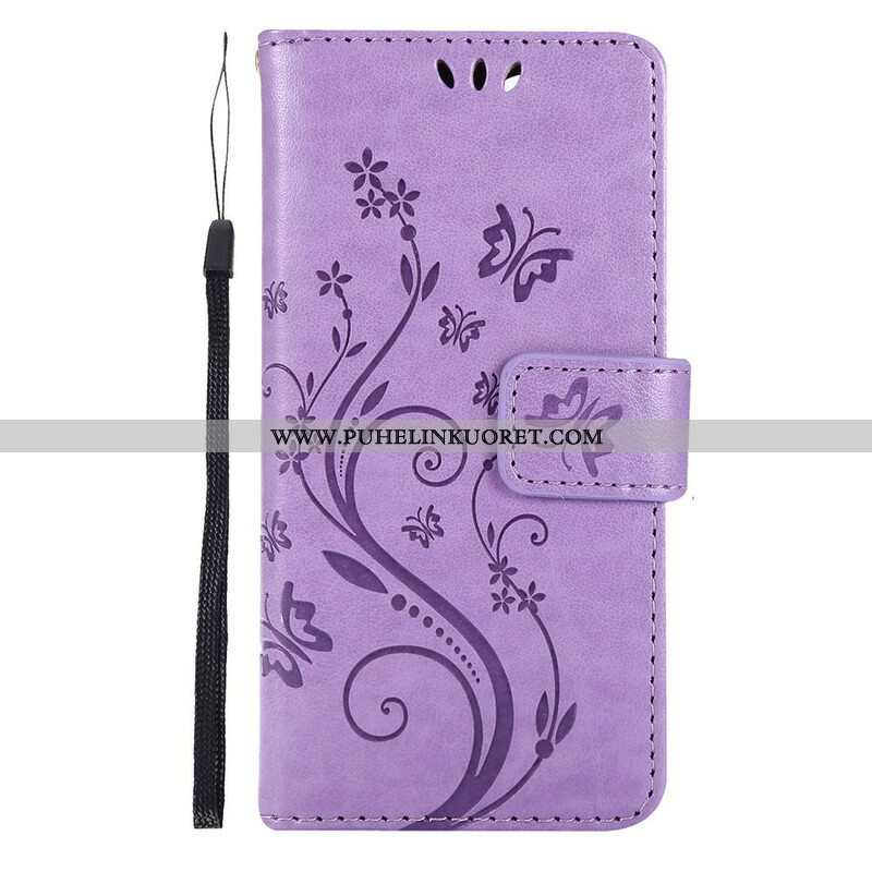 Nahkakotelo iPhone 13 Pro Suojaketju Kuori Strappy Graafiset Kukat