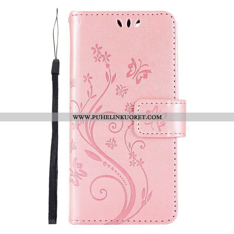 Nahkakotelo iPhone 13 Pro Suojaketju Kuori Strappy Graafiset Kukat
