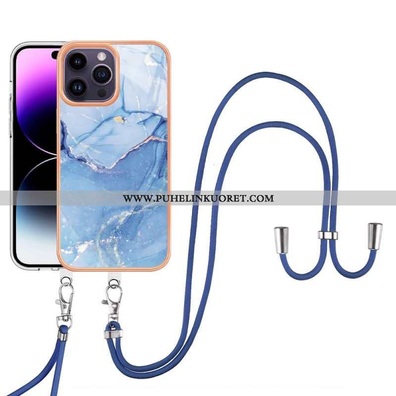 Case iPhone 15 Pro Max Kiristysnyörillä Marmoroitu Johto